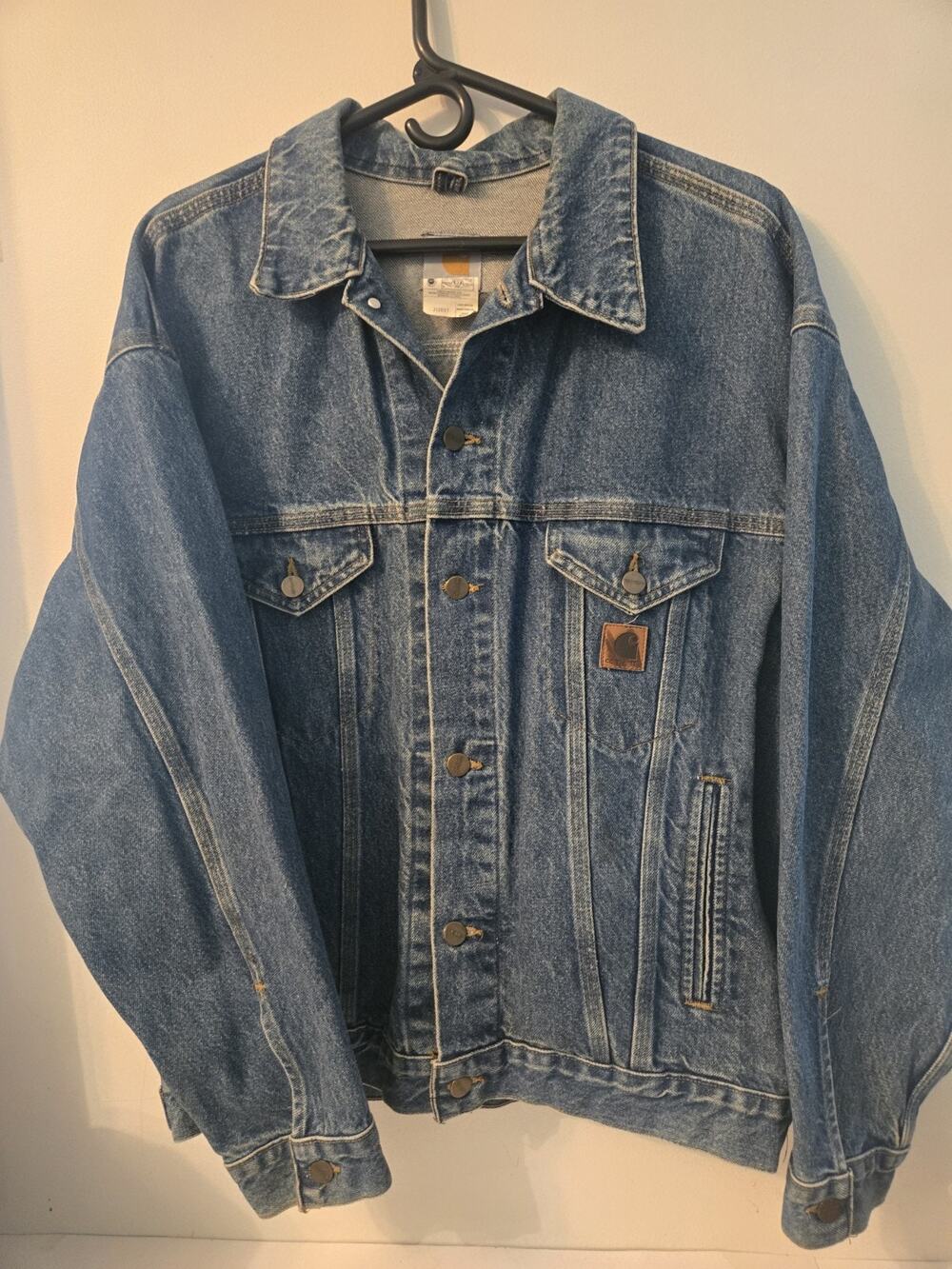 Vintage Carhartt Denim Jean Jacket Men's L Reg J12DST Union USA Trucker Rugged